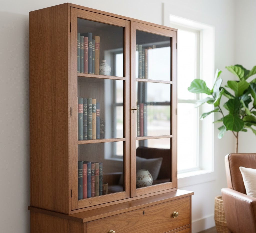 Restored bookcase with glass doors